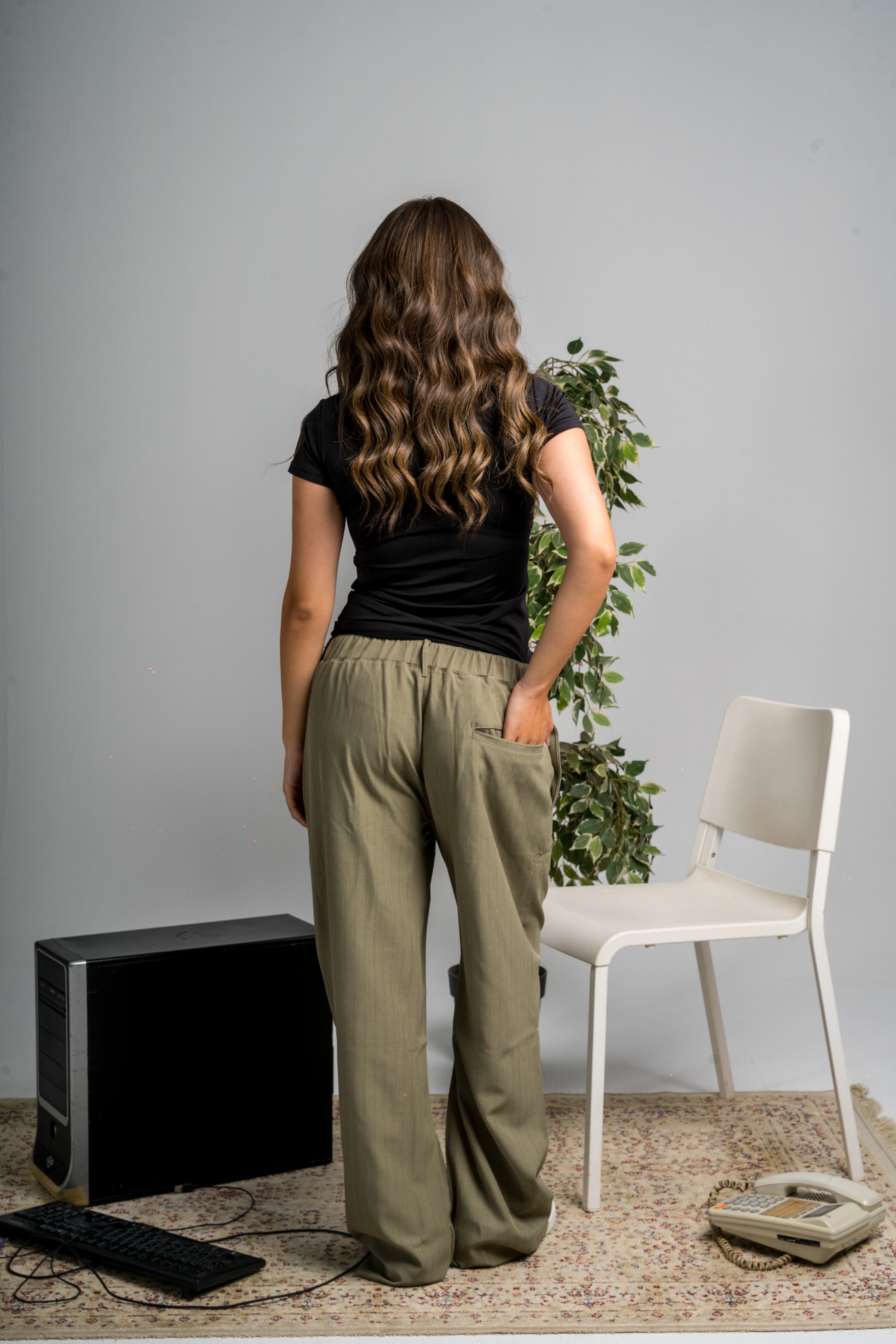 UNISEX PINSTRIPED SAGE GREEN