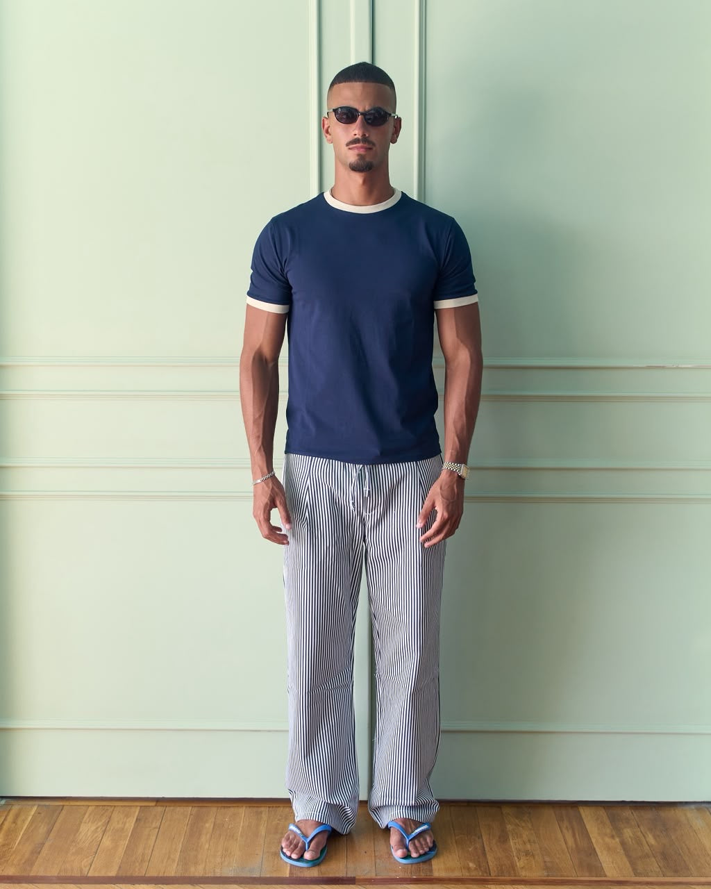 Fitted Ringer T-Shirt - Navy/Cream