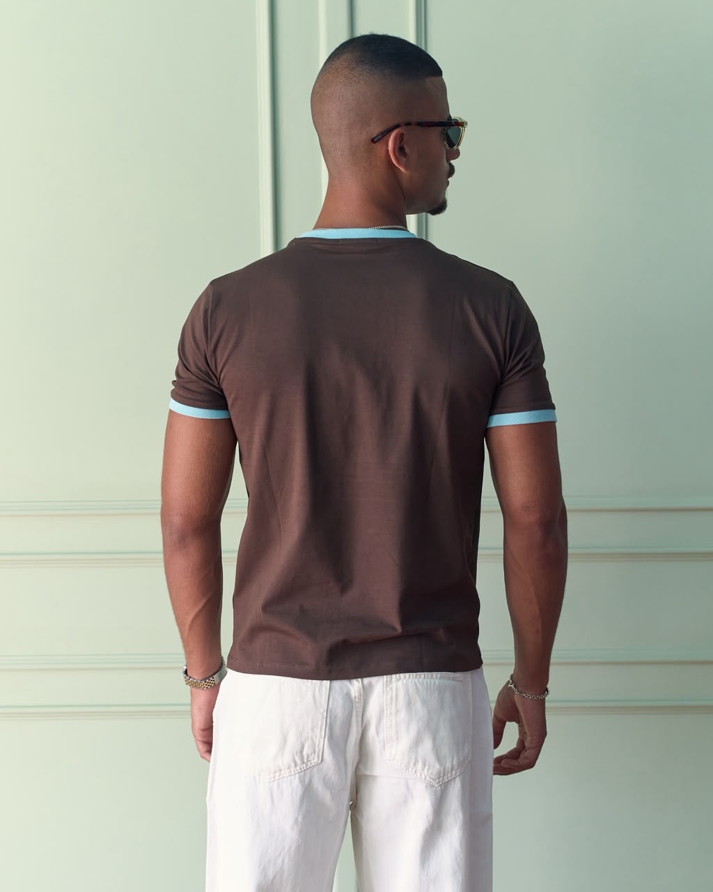 Fitted Ringer T-Shirt - Brown/Mint