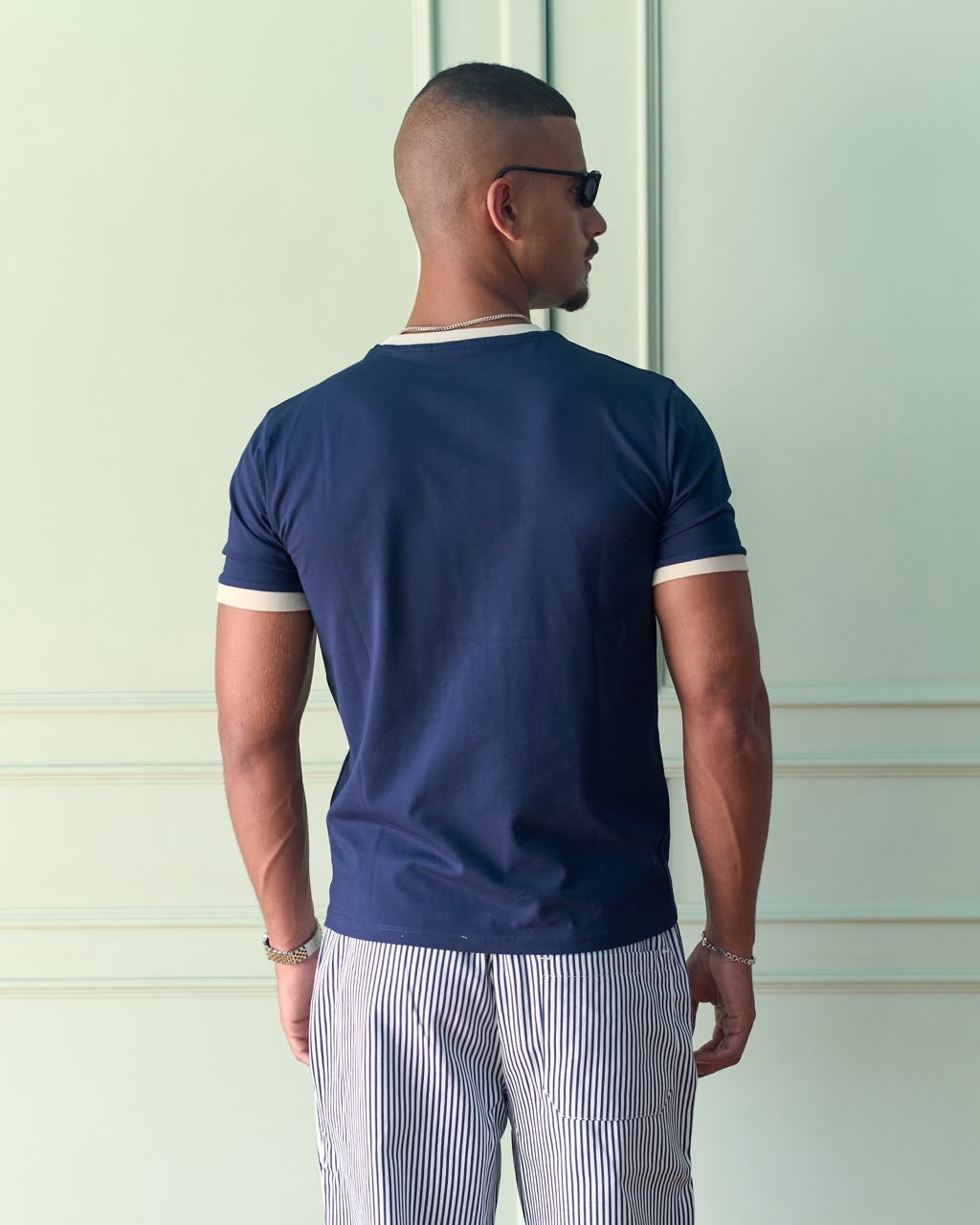 Fitted Ringer T-Shirt - Navy/Cream