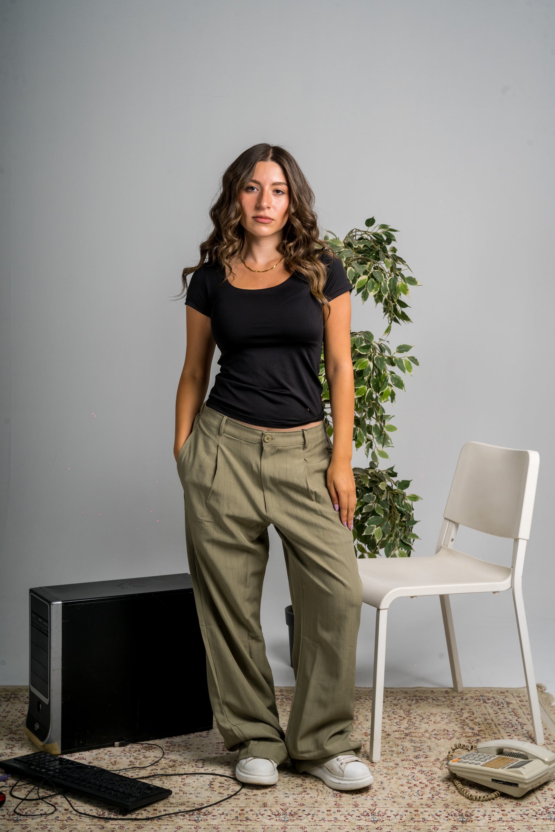 UNISEX PINSTRIPED SAGE GREEN