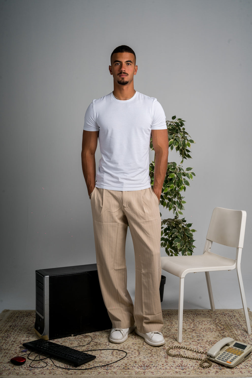 UNISEX PINSTRIPED BEIGE