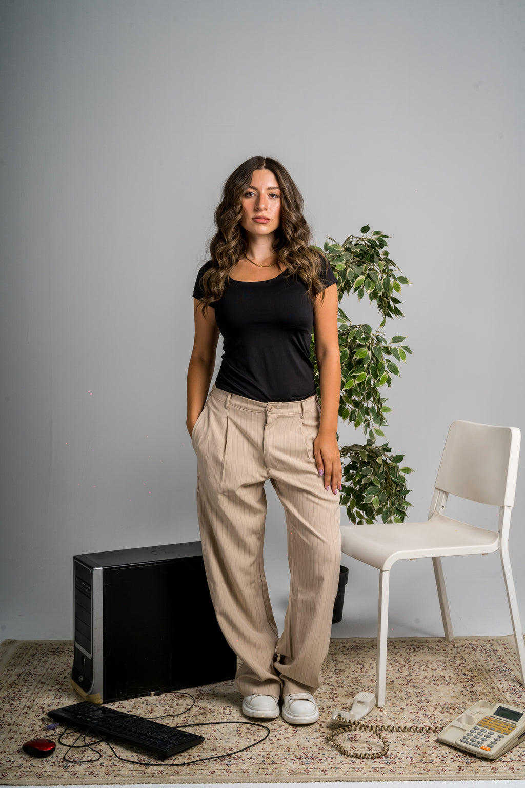 UNISEX PINSTRIPED BEIGE