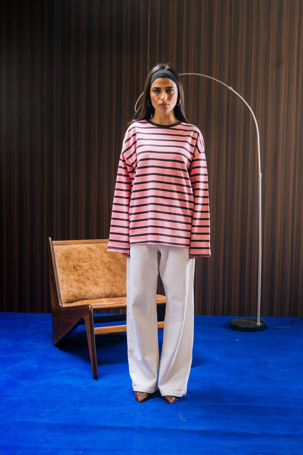 Striped Long Sleeve Tee - Pink / Brown