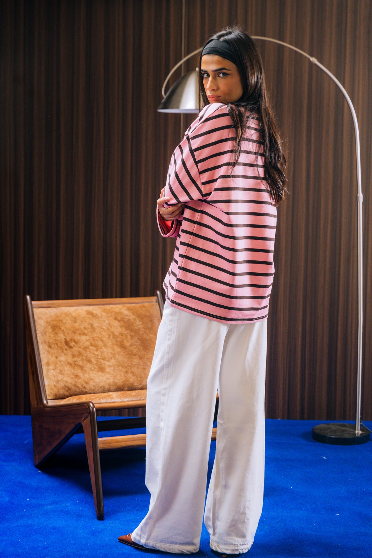 Striped Long Sleeve Tee - Pink / Brown
