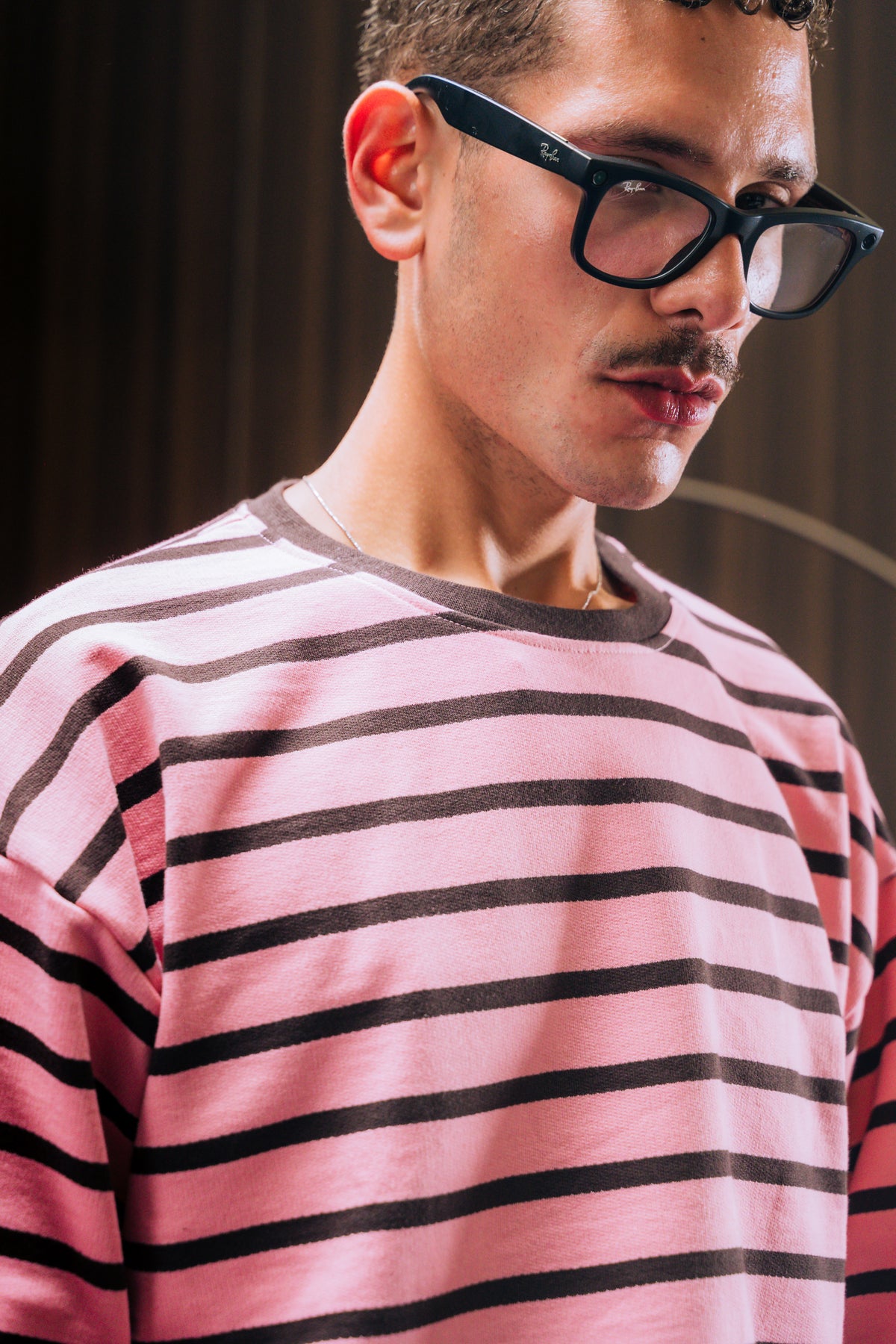 Striped Long Sleeve Tee - Pink / Brown