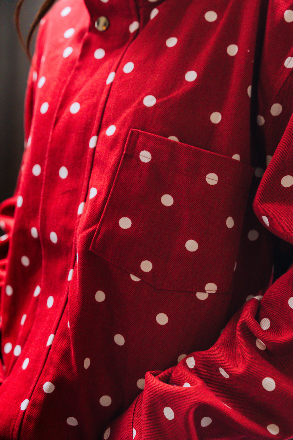 Polka Dot Denim Jacket - CHERRY RED