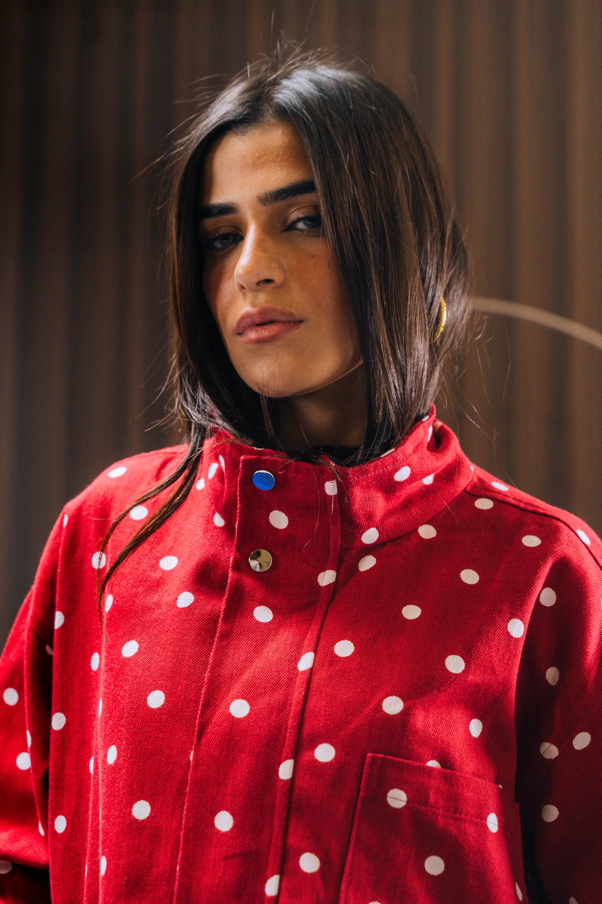 Polka Dot Denim Jacket - CHERRY RED