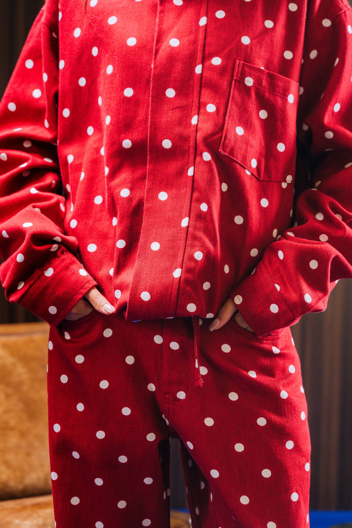 Polka Dot Denim Jacket - CHERRY RED
