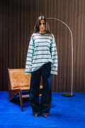 Striped Long Sleeve Tee - Teal / Brown