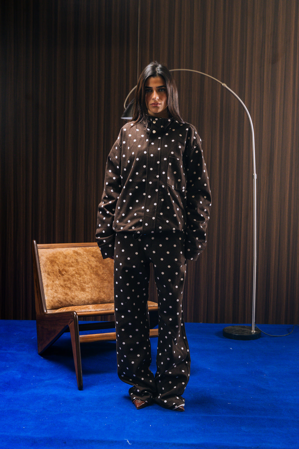 Polka Dot Denim Jacket - Dark Brown