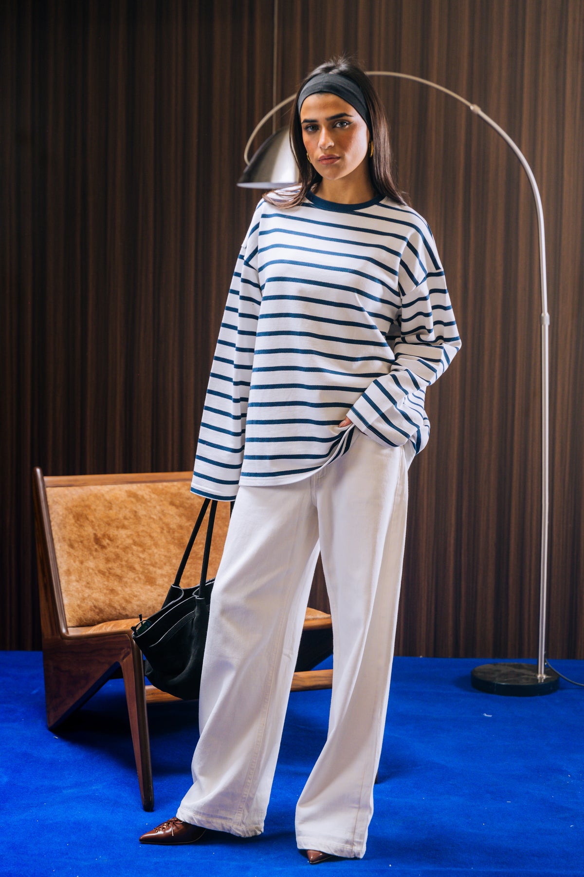 Striped Long Sleeve Tee - White / Navy