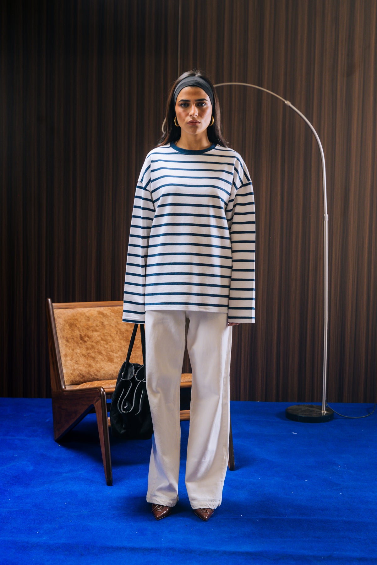 Striped Long Sleeve Tee - White / Navy