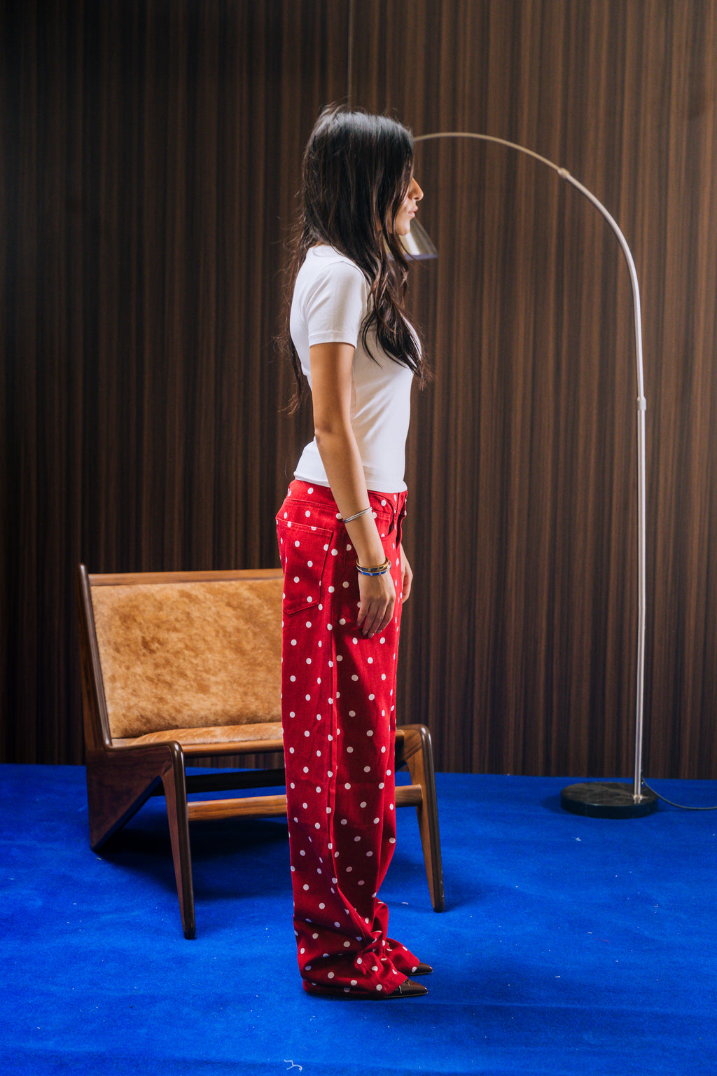 Polka Dot Denim Pants - CHERRY RED