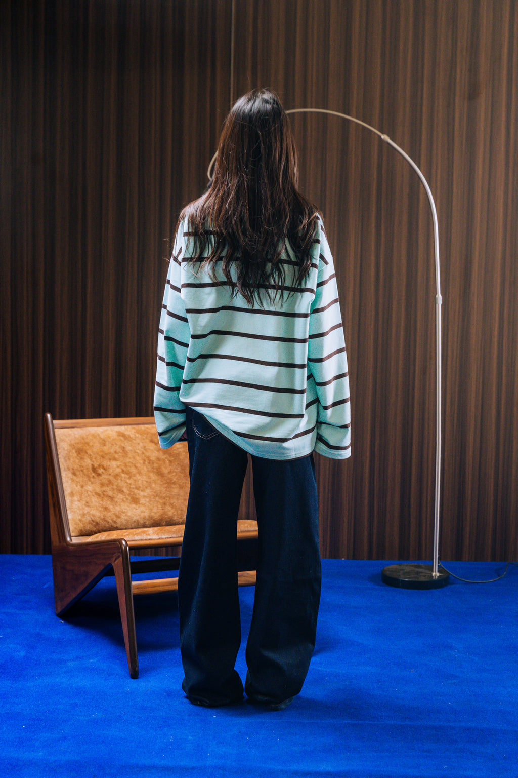 Striped Long Sleeve Tee - Teal / Brown