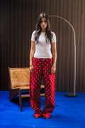Polka Dot Denim Pants - CHERRY RED