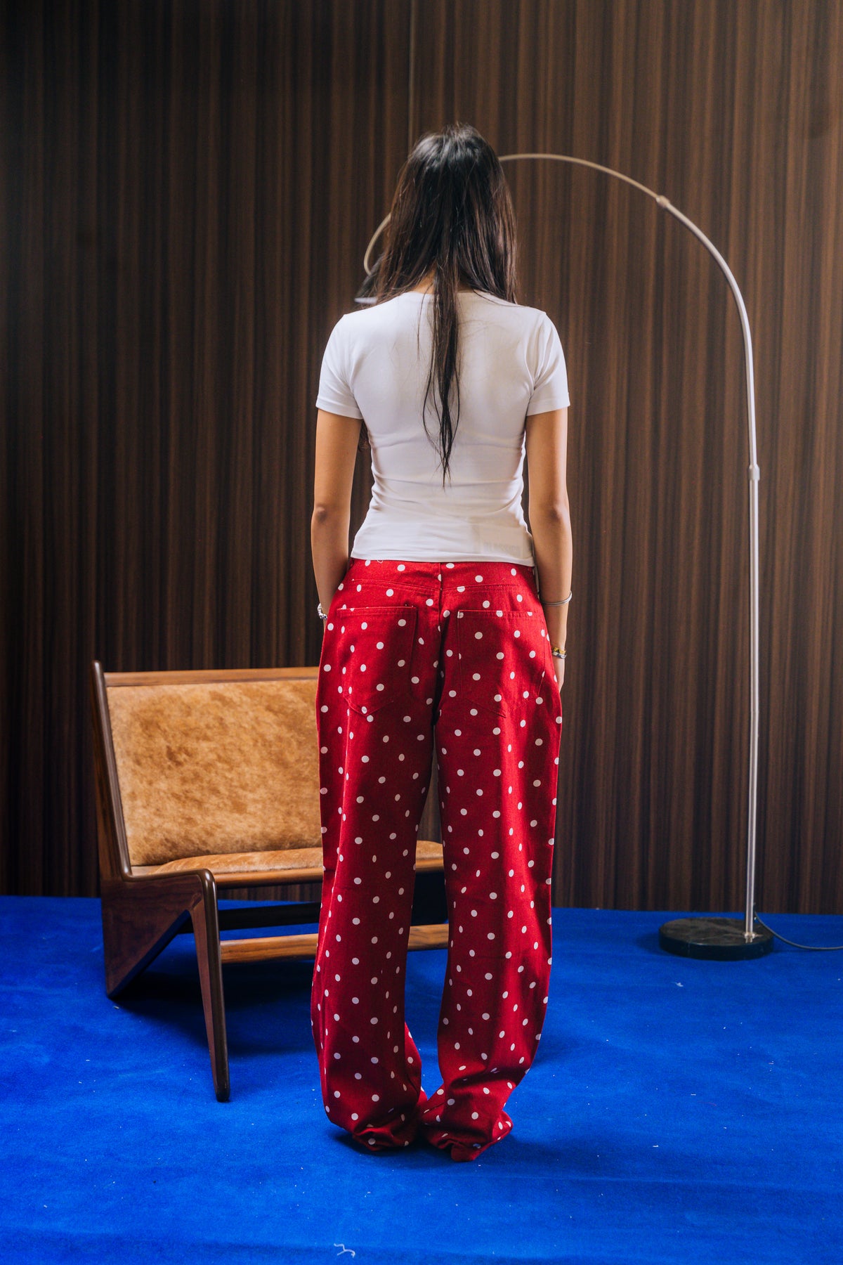 Polka Dot Denim Pants - CHERRY RED